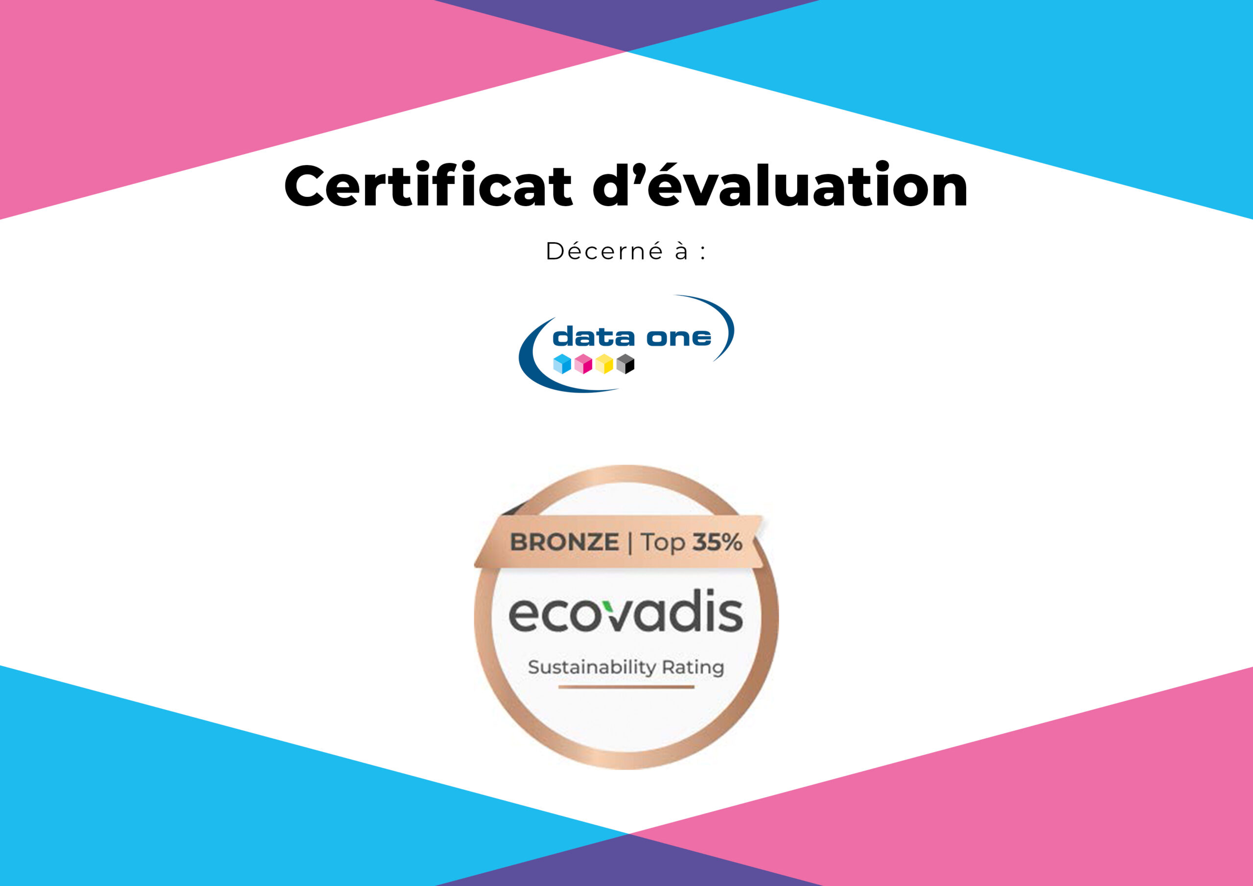Logo de Data One avec la médaille de bronze EcoVadis